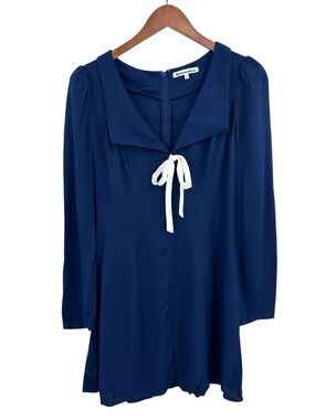 REFORMATION Mavis Dress Long Sleeve Tie Front Mini Blue